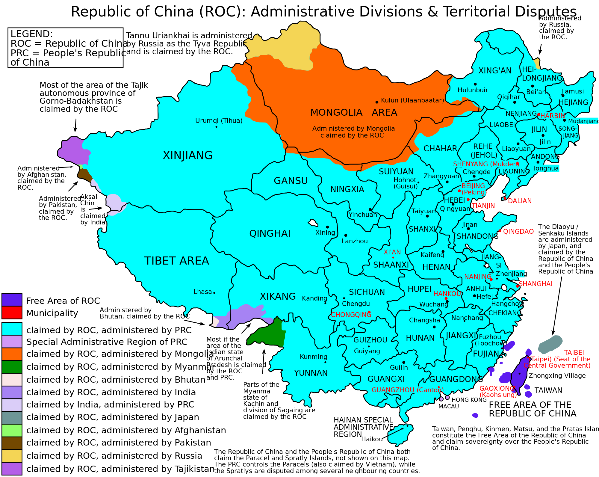Republic of China(ROC) Administrative Divisions & Territorial Disputes [2000x1592] r/MapPorn